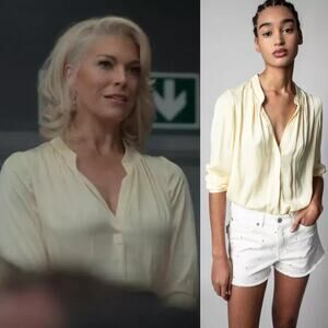 Zadig & Voltaire Tink Satin Blouse In Butter Yellow Sz Md V-Neck ASO Ted Lasso